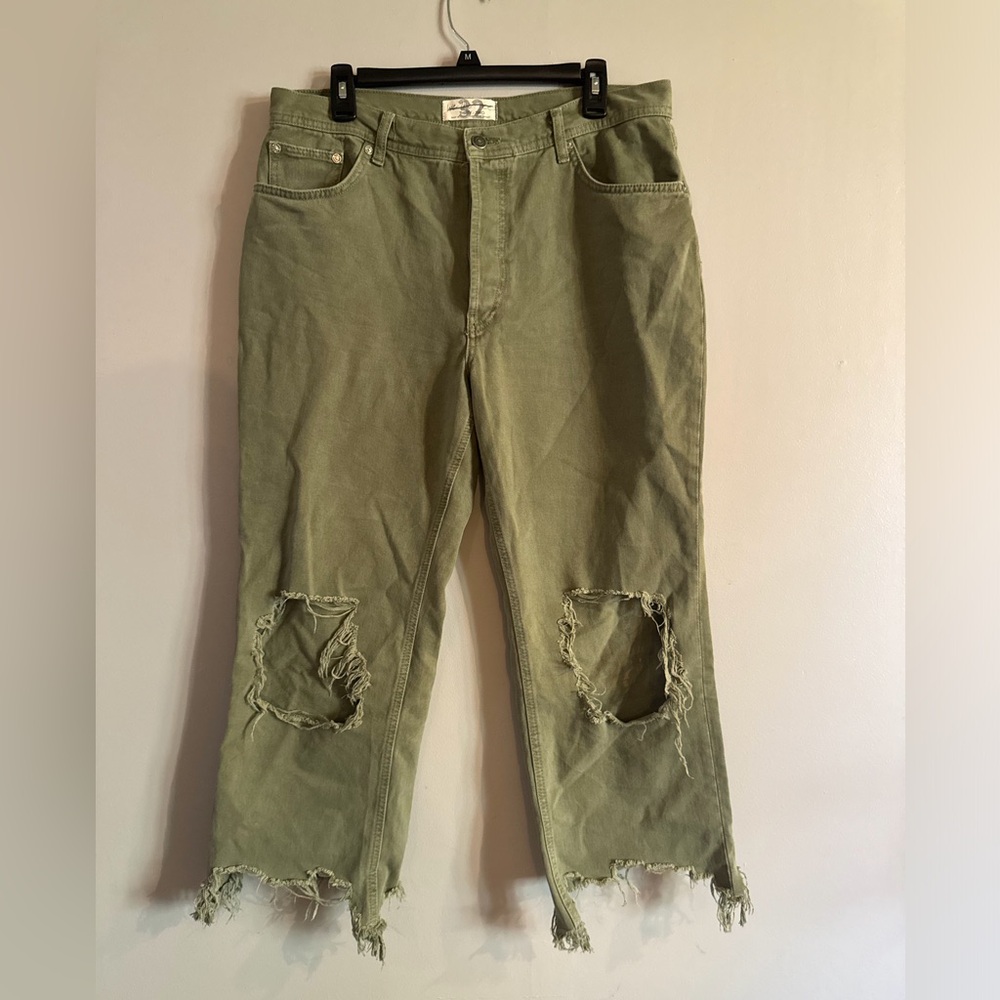 Free People Distressed Olive Jeans
